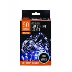 Battery Operated LED String Lights - Indoor / Cool White, 5 metre